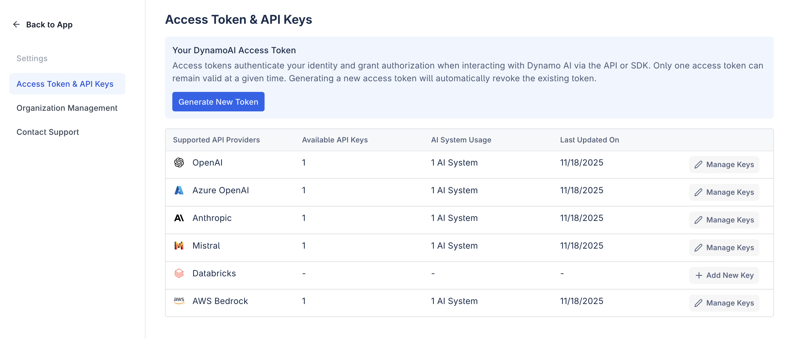 API Key Management Page
