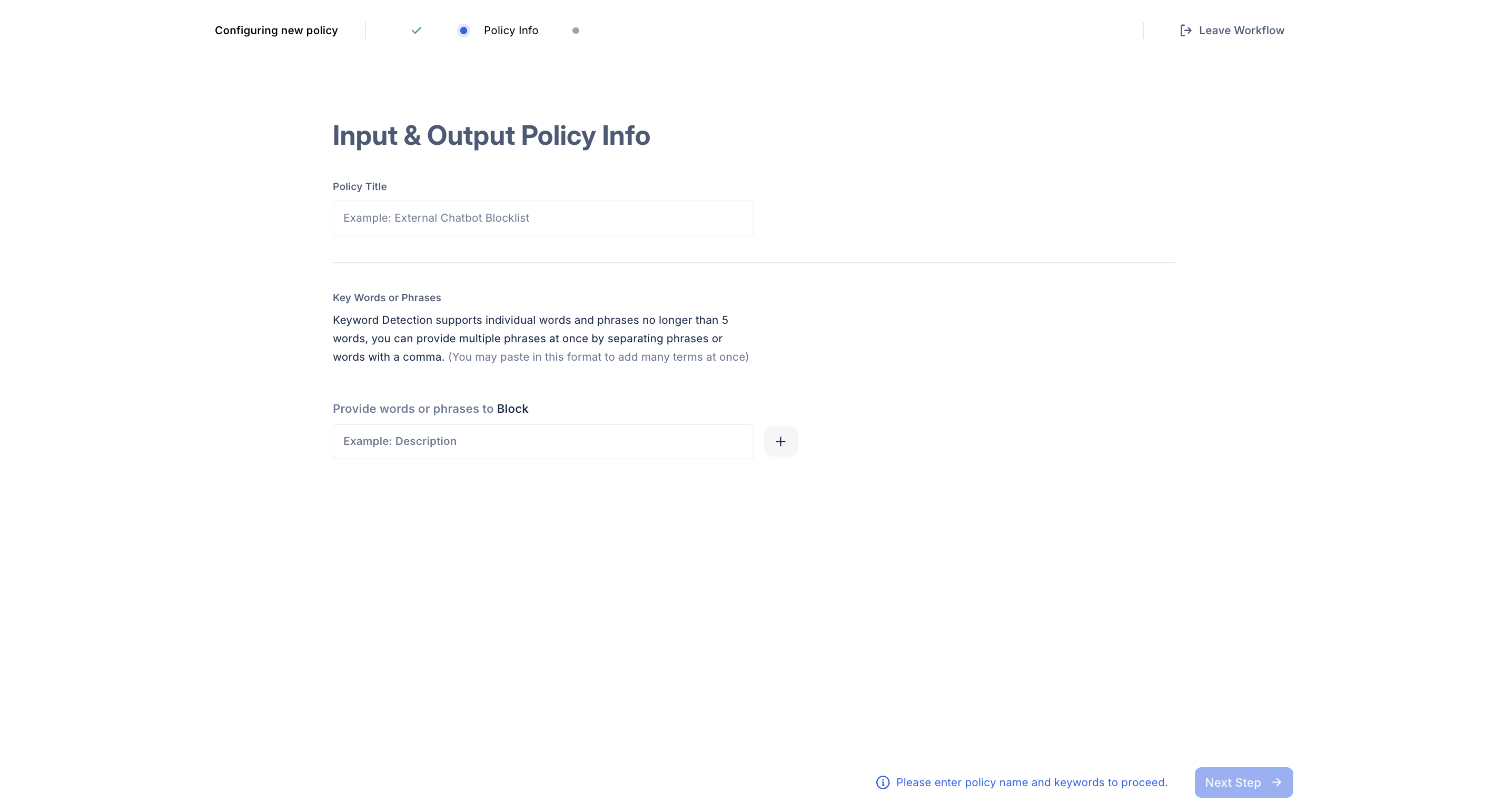 Keyword Policy Setup