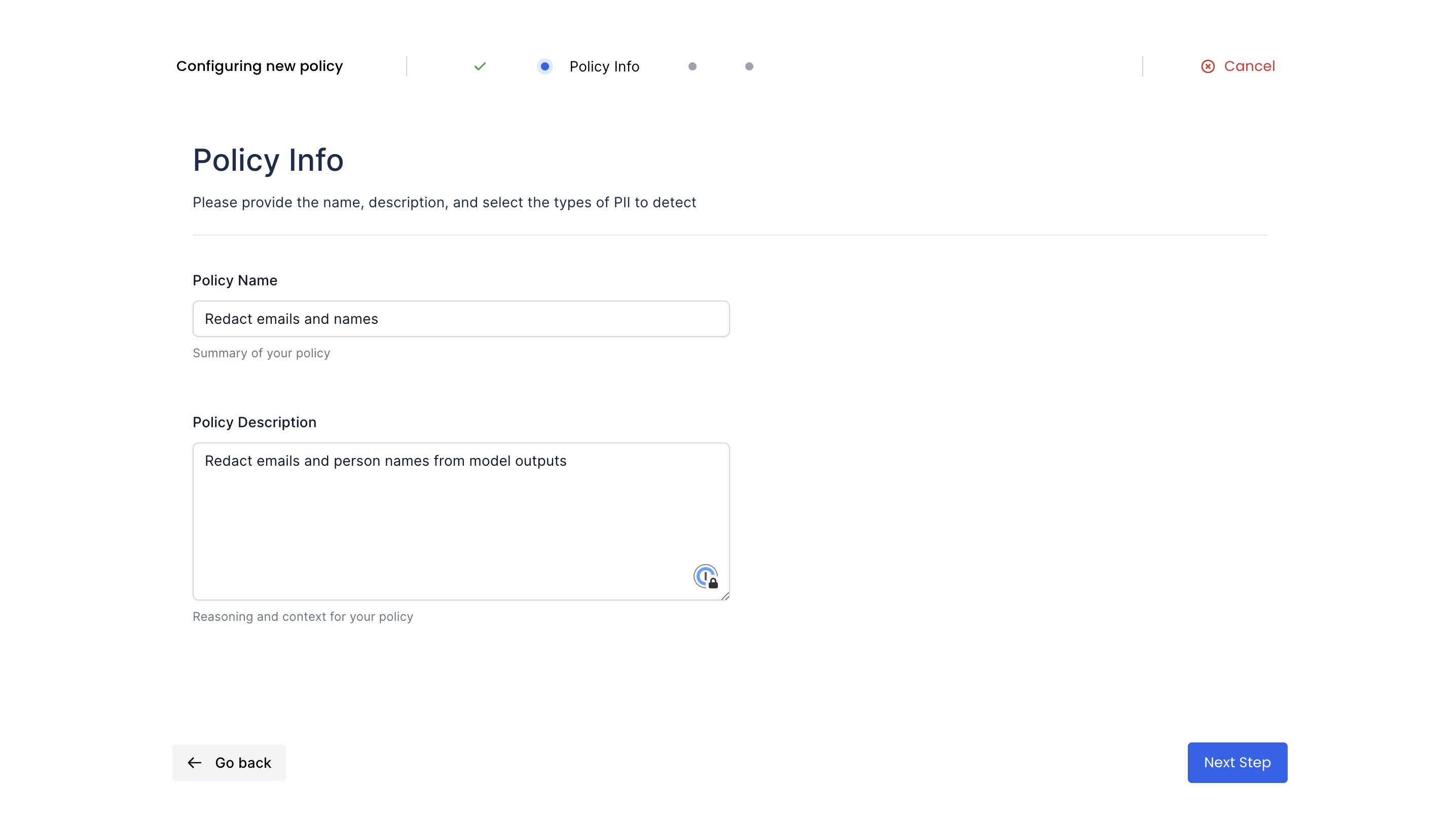 PII Policy Setup