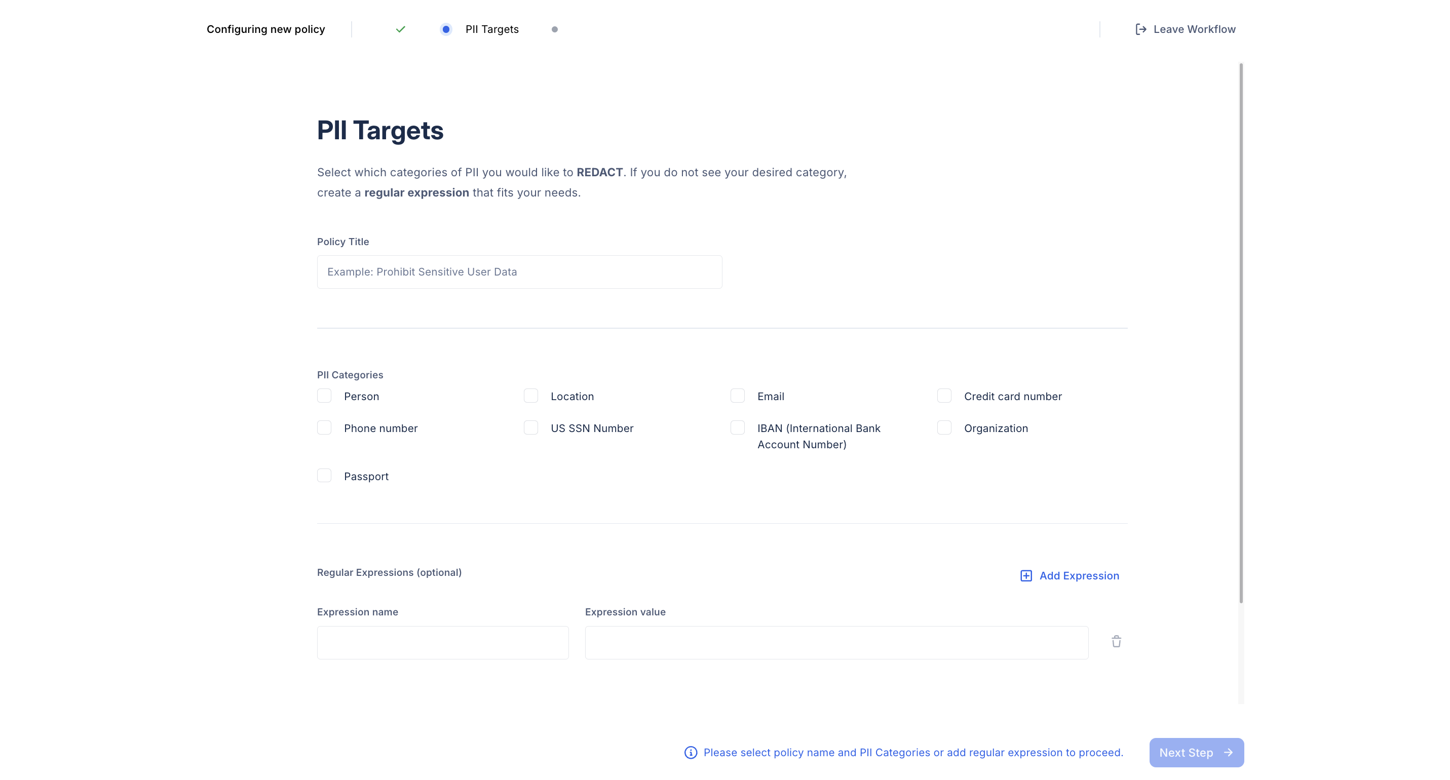PII Policy Setup
