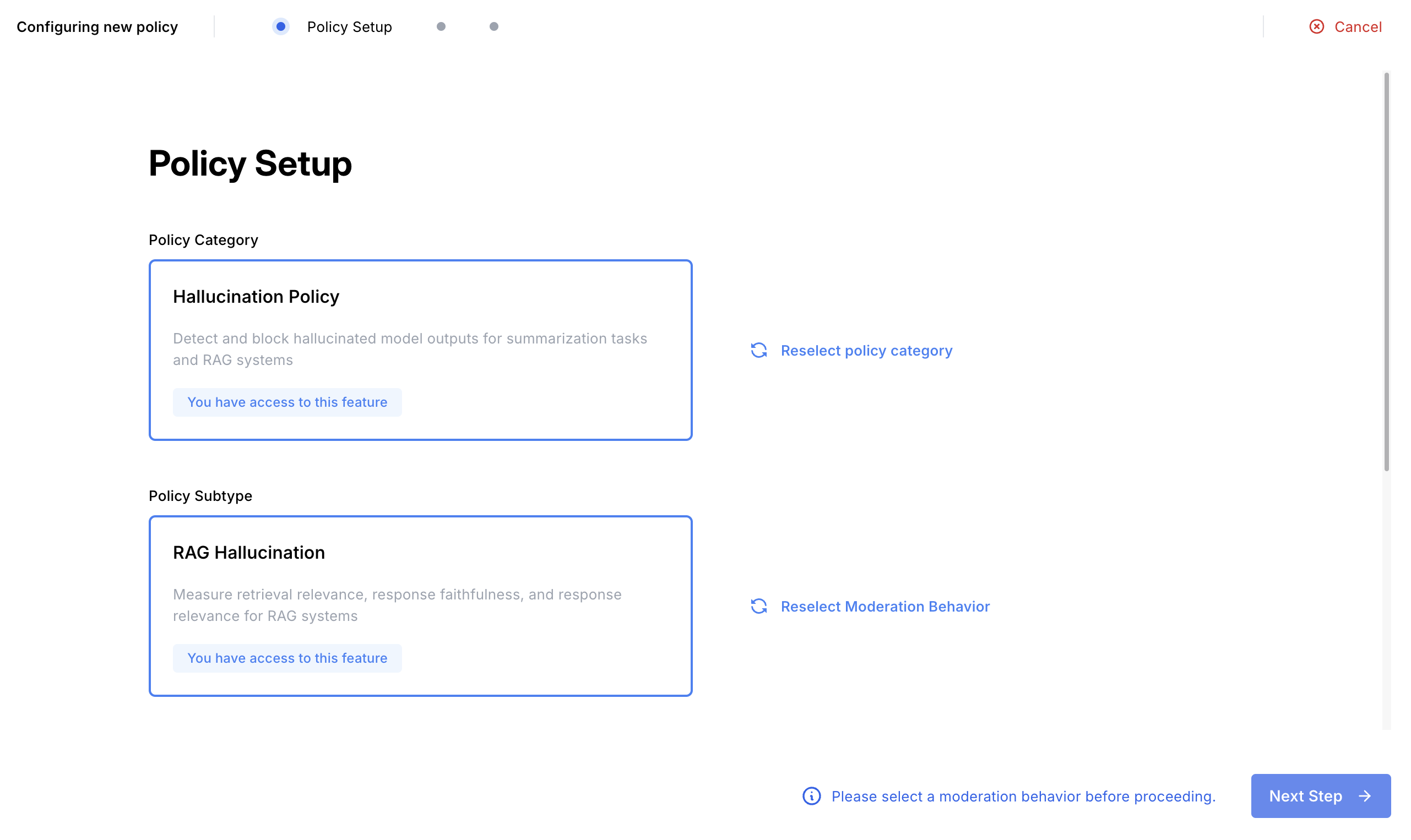 Hallucination Policy Setup