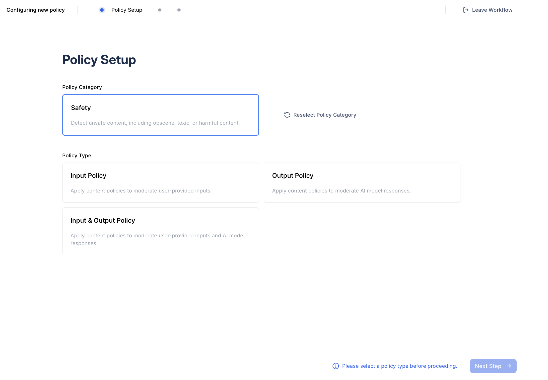 Safety Policy Setup