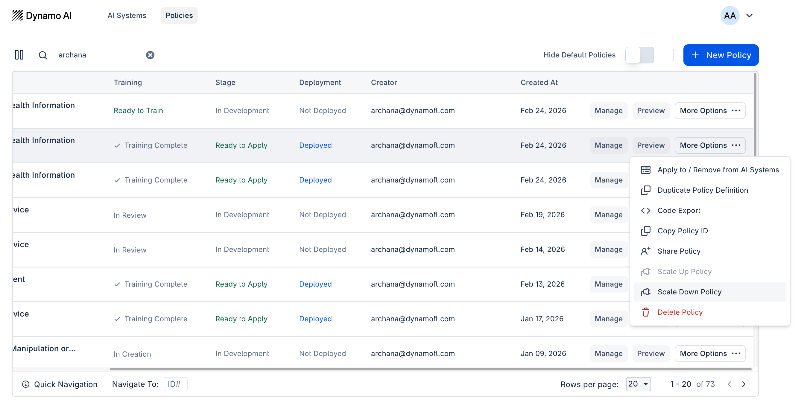 Scale Up and Down Policy Options